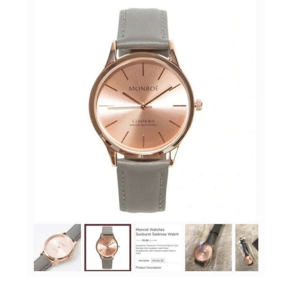 NWOT | Women's Monroe Watch | Rose Gold Face & Green Genuine Leather Watch - Picture 2 of 7